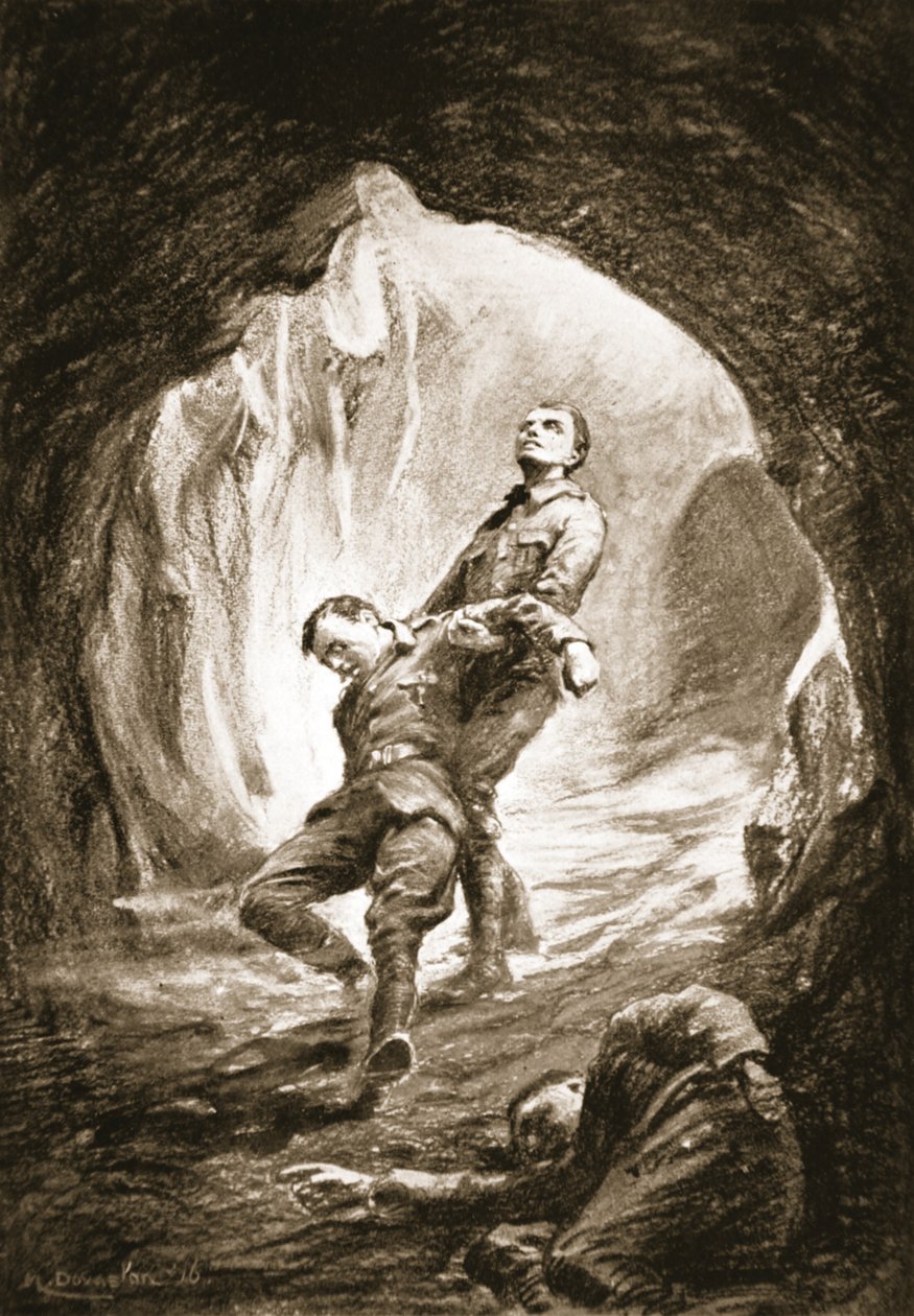 二等兵韦斯顿在矿井巷道中营救一名被瓦斯熏倒的战友（石版画） 作者 玛格丽特·多瓦斯顿