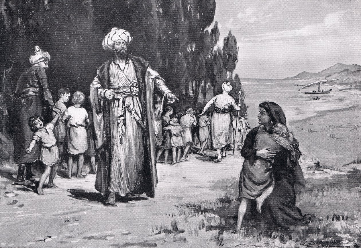 儿童向土耳其人致敬，插图选自《哈钦森民族史 作者 玛格丽特·多瓦斯顿