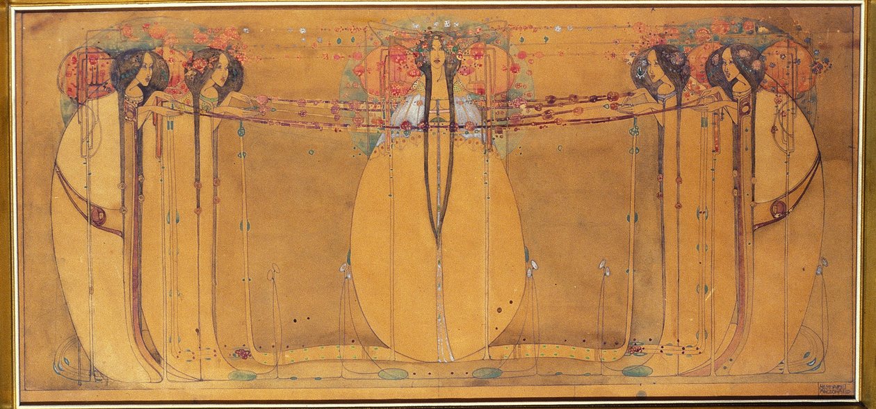 May Queen，Ingram Street Tearooms面板卡通，c.1900（纸上水彩） 作者 玛格丽特·麦克唐纳