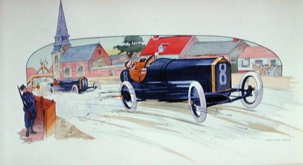 1911年法国大奖赛中的一辆标致赛车 作者 玛格丽特 (fl. 1909-14) 蒙托