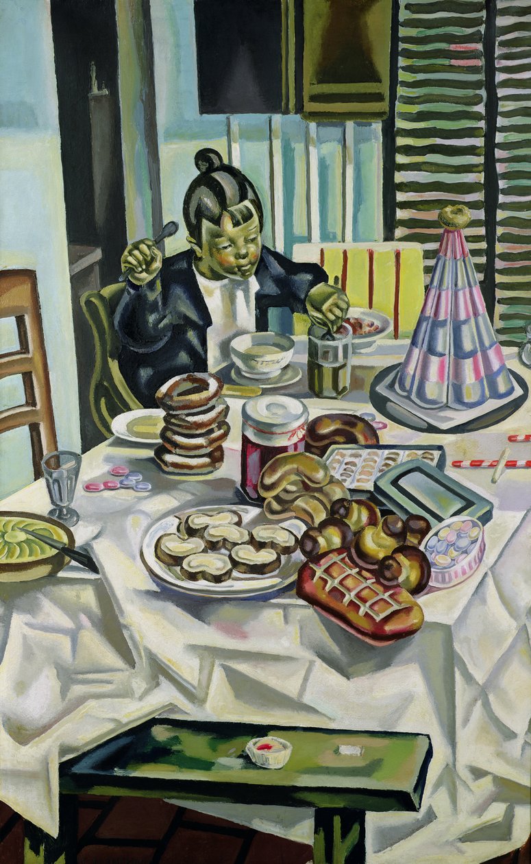 带蛋糕的孩子，1921年之前 作者 玛丽亚·布兰查德（Maria Blanchard）