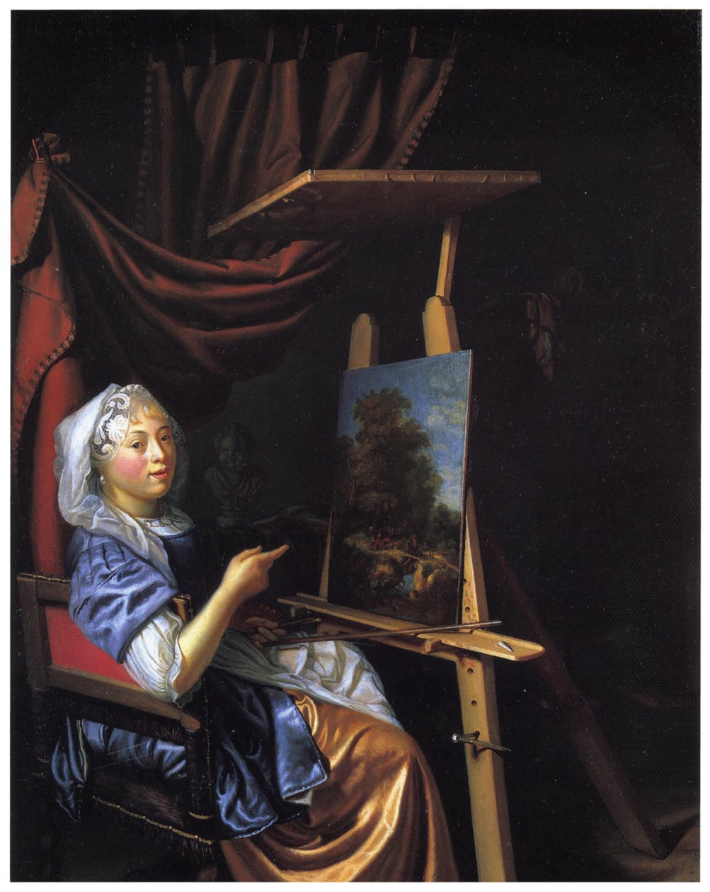 在她的画架的自画像 作者 玛丽亚·沙尔肯（Maria Schalcken）