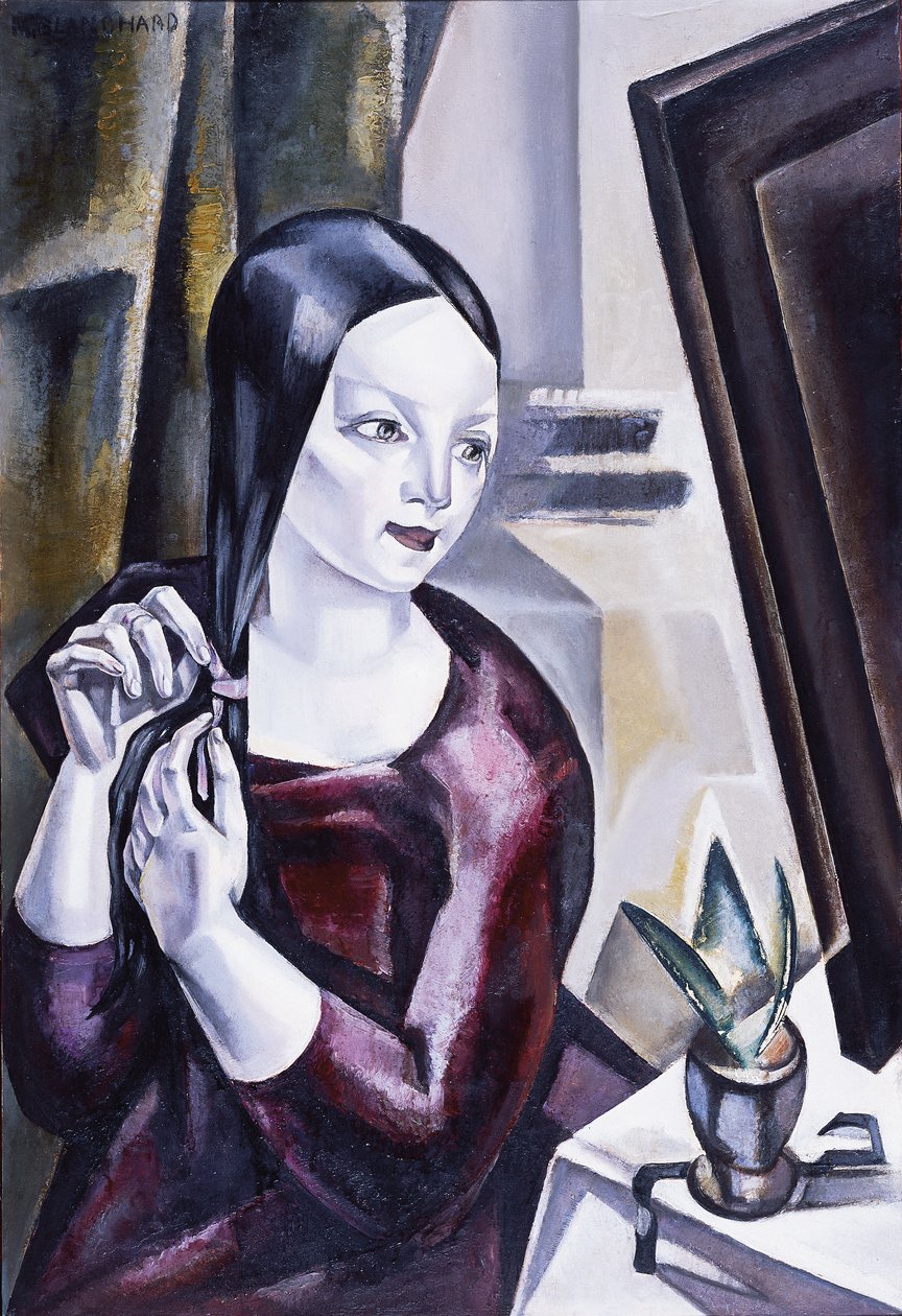 镜子前的女人，1922年 作者 玛丽亚·布兰查德（Maria Blanchard）
