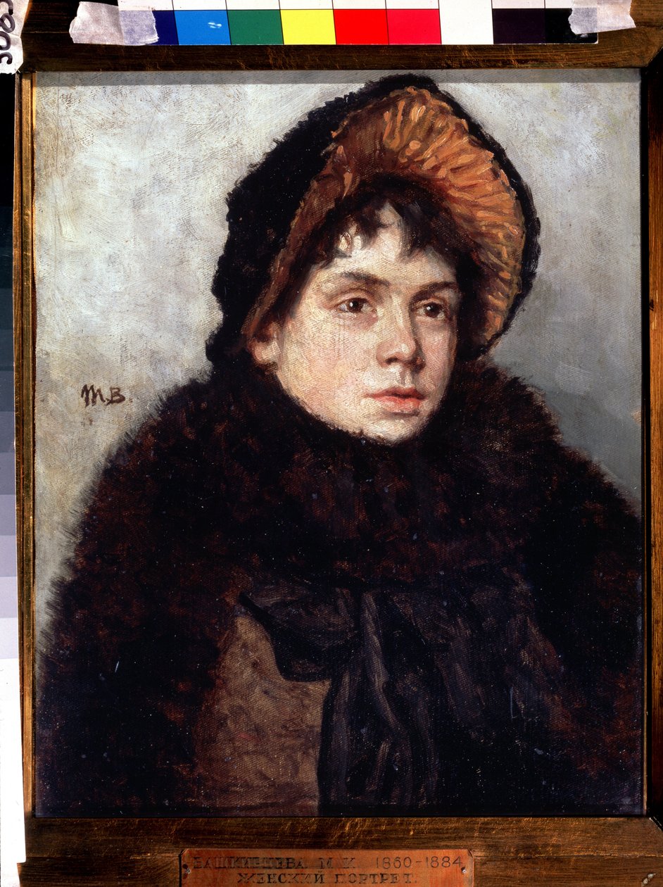 自画像。Maria Konstantinovna Bashkirtseva（1860-1884 年）的画作。布面油画，35 x 27 厘米。19 世纪俄罗斯艺术。莫斯科国立特列季亚科夫美术馆。 作者 玛丽亚·康斯坦丁诺娃（Maria Konstantinova）Bashkirtseva