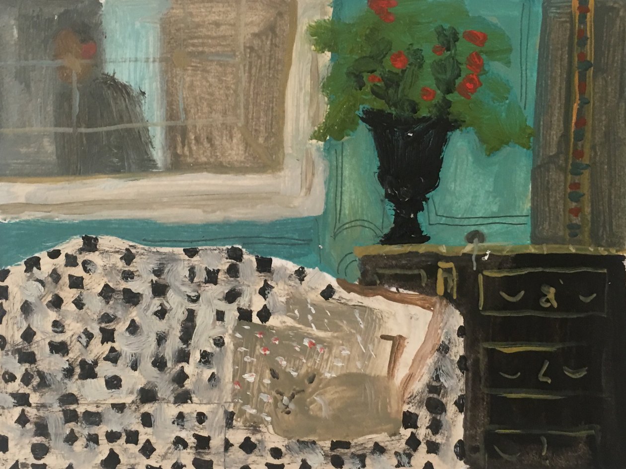室内与萨特，2019（纸面油画） 作者 