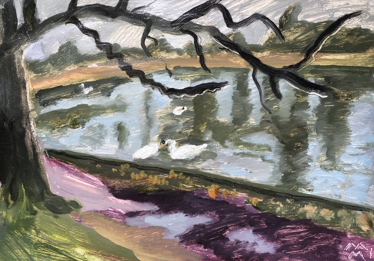 布洛涅湖，2019（纸上油画） 作者 