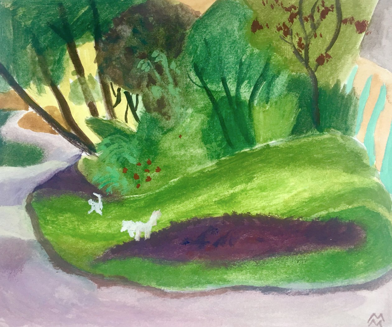 Paysage aves des Chiens Blancs，2018（纸上丙烯和水彩） 作者 