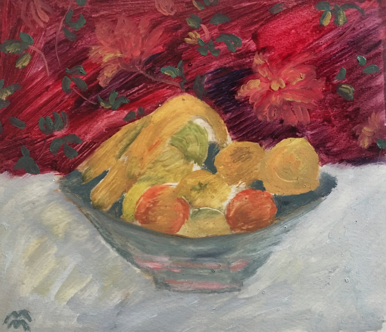 菊果花瓶》，2021 年（纸面油画） 作者 