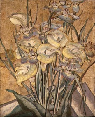 鸢尾花和马蹄莲，约1890-1905（油画板）。 作者 玛丽亚·奥基·迪因