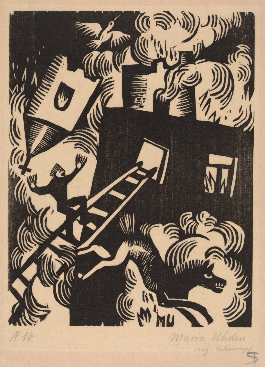燃烧的房子，1918年。 作者 玛丽亚·乌登