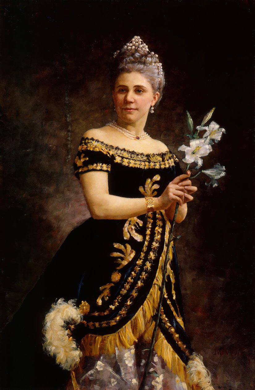 歌剧歌手Ida Basilier-Magelssen的肖像，1846-1928年，在歌剧《......》中扮演Philine，1887年。 作者 玛丽亚·维克（Maria Wiik）