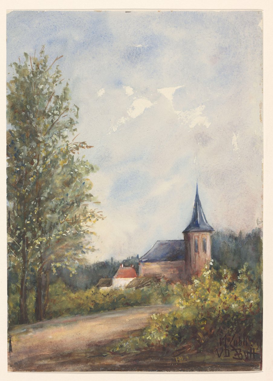 风景与教堂 作者 Maria Zubli van den Berch van Heemstede（艺术家签名）