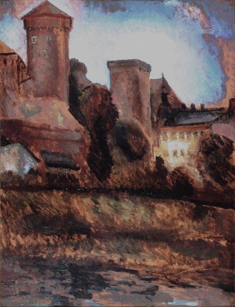 瓦维尔城堡，克拉科夫，约1930年（油画板）。 作者 玛丽安·斯奇布勒（Marian Szczyrbula）