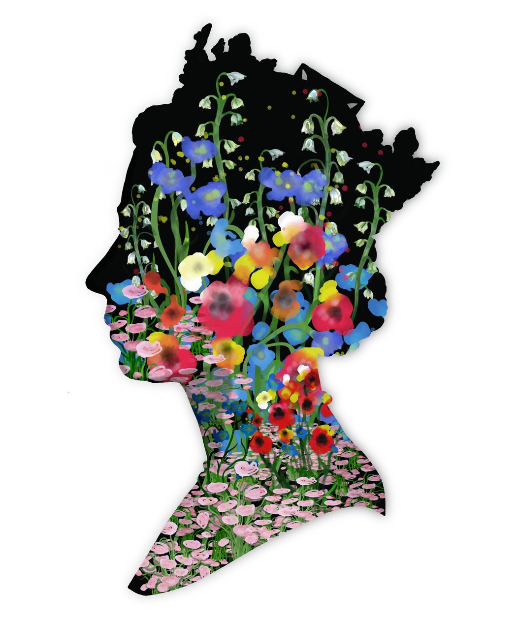 伊丽莎白二世女王陛下，花卉贡品，2022 年（水彩、数字） 作者 玛丽安娜库鲁昆迪斯