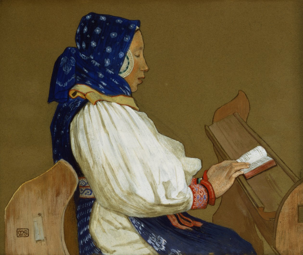 一位斯洛伐克妇女在祈祷，Vazcecz，匈牙利，1907年 作者 玛丽安斯托克斯