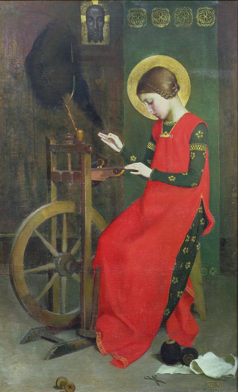 匈牙利的圣伊丽莎白为穷人纺羊毛，c。 1895年 作者 玛丽安斯托克斯