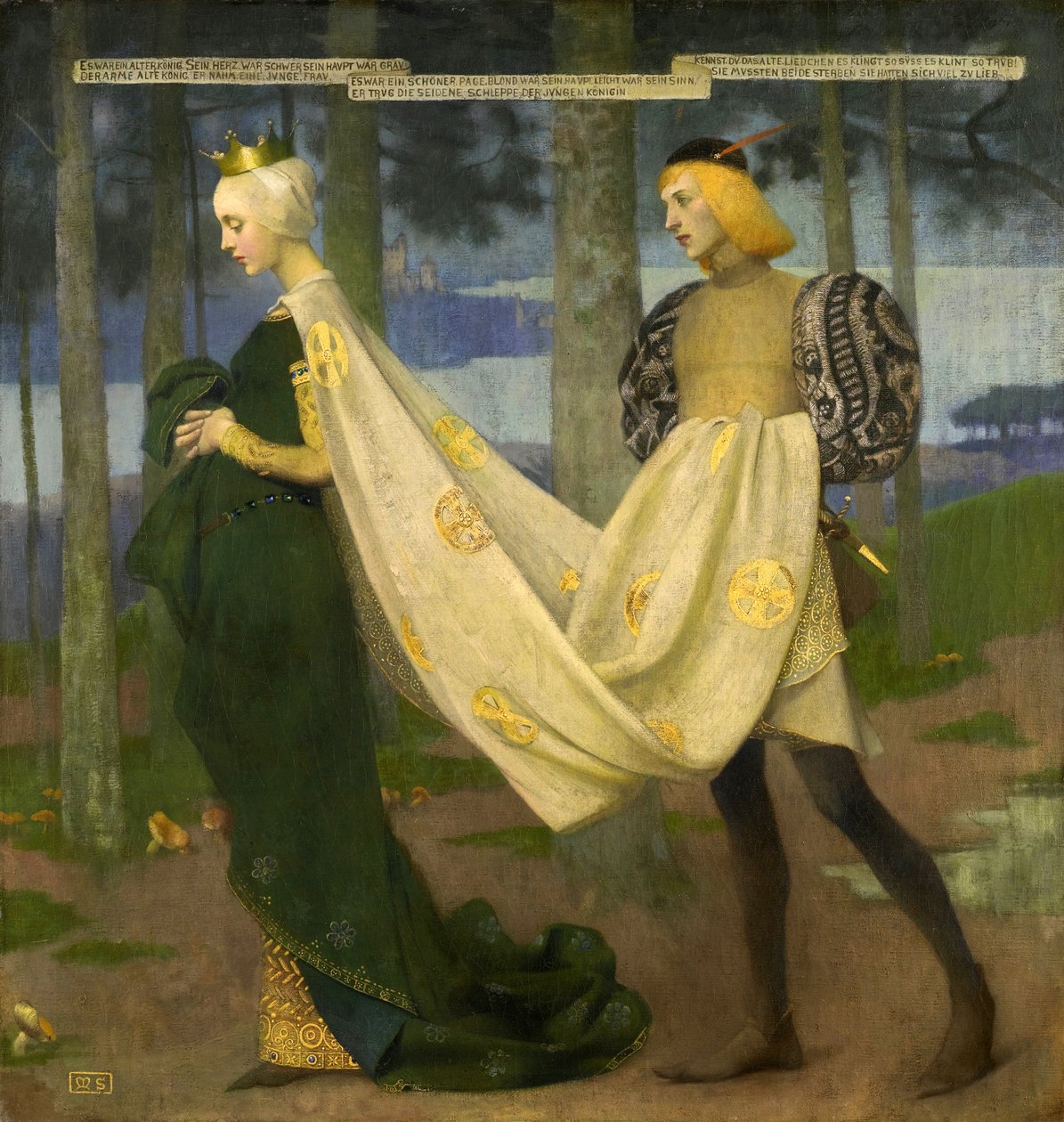 The Queen and the Page（海因里希·海涅的“曾经有一个国王”），玛丽安·斯托克斯（1855-1927 年）。 布面油画，尺寸：101x96,5，，私人收藏 作者 玛丽安斯托克斯