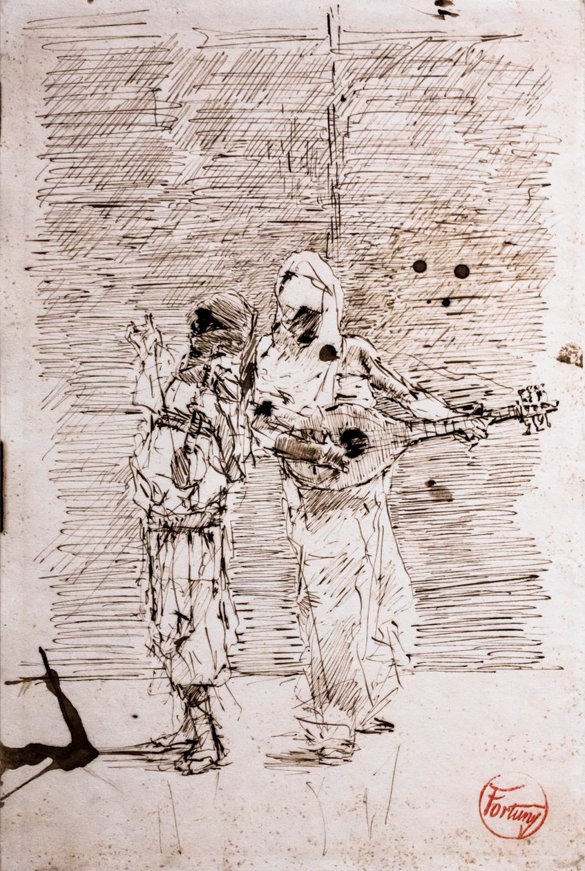 两位阿拉伯音乐家，约 1871 年（纸上钢笔和黑色墨水） 作者 