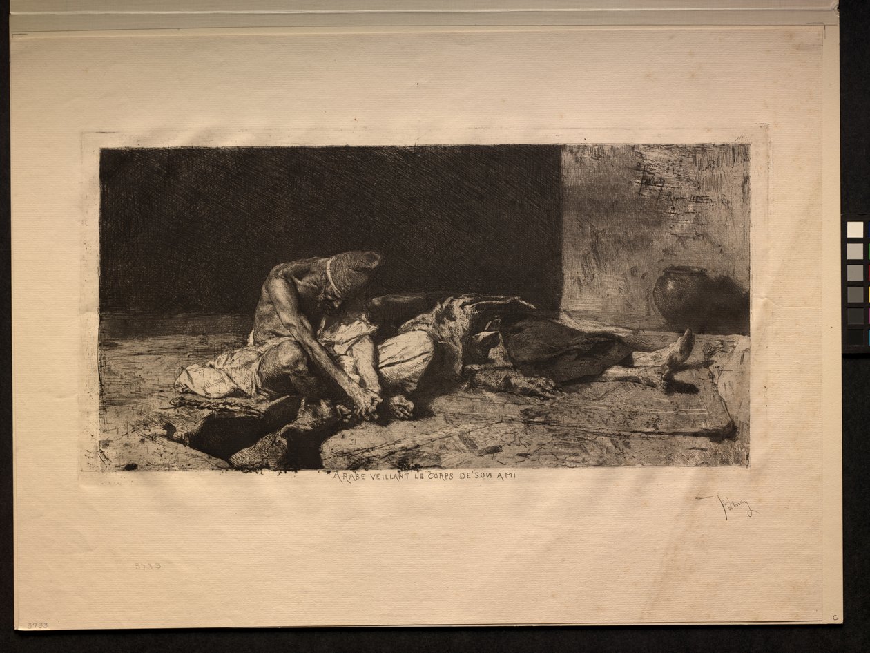 阿拉伯人看着他朋友的尸体，1866年。 作者 Mariano Fortuny y Carbó
