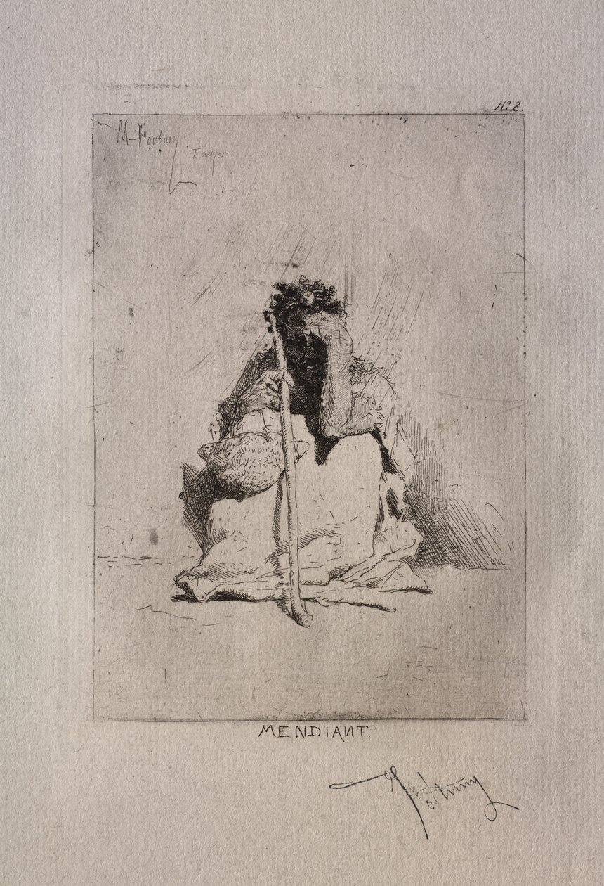 蹲在地上的乞丐。 作者 Mariano Fortuny y Carbó
