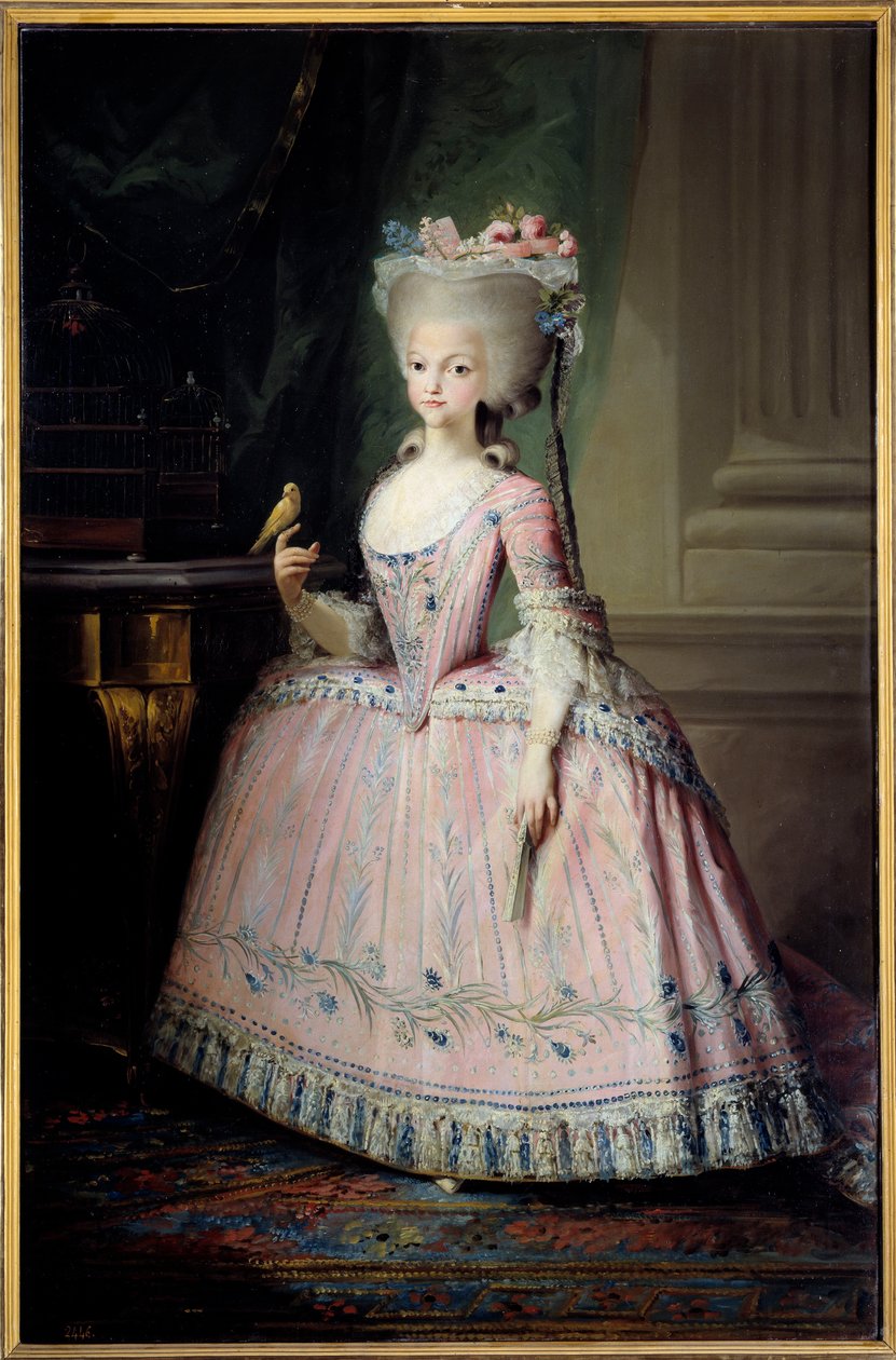 卡洛塔·华金娜 (1775-1830) 的脚下肖像 西班牙的婴儿和葡萄牙女王 马里亚诺·马埃拉 (1739-1819) 的绘画 (ec.esp.) 18 世纪 1,77x1,16 m 马德里，普拉多博物馆 - Carlota Joaquina（1775-1830）的全长肖像 作者 马里亚诺·萨尔瓦多·德·梅埃拉