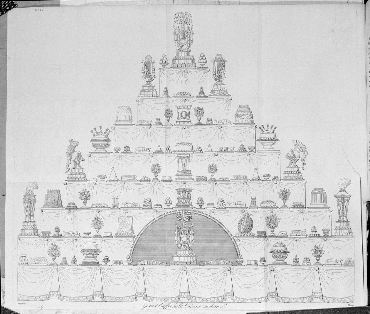 食品装饰设计，来自Antonin Careme的&39;Le Maitre d&39;Hotel francais&39;，于1822年出版 作者 玛丽·安托万·卡雷姆