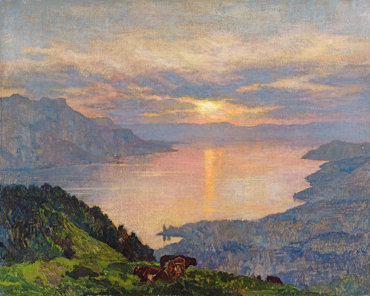 日落在日内瓦湖，1907年 作者 玛丽·奥古斯特·埃米尔·雷内·梅纳德