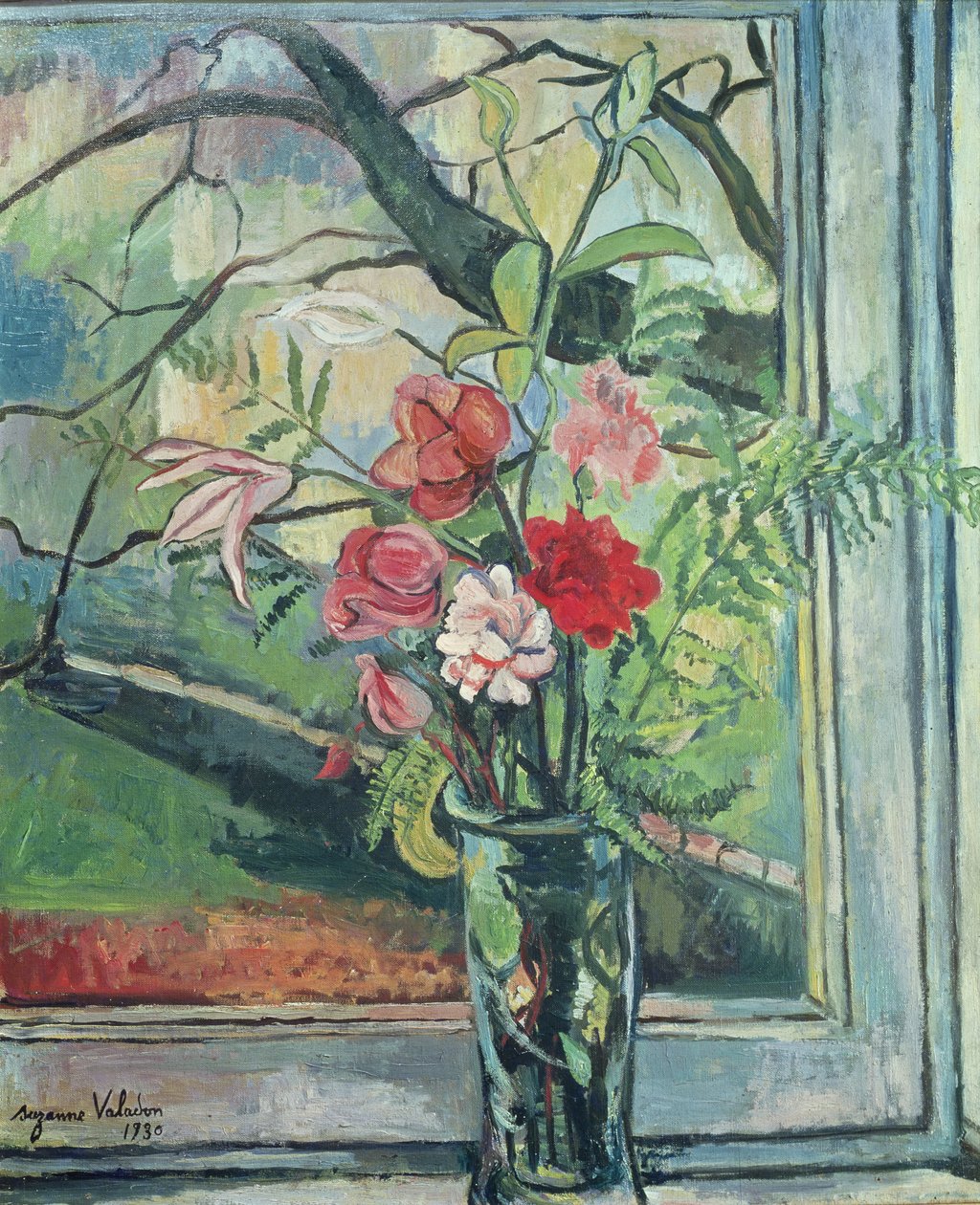 花束在窗口前面，1930年 作者 玛丽·克莱门汀（苏珊娜）瓦拉登