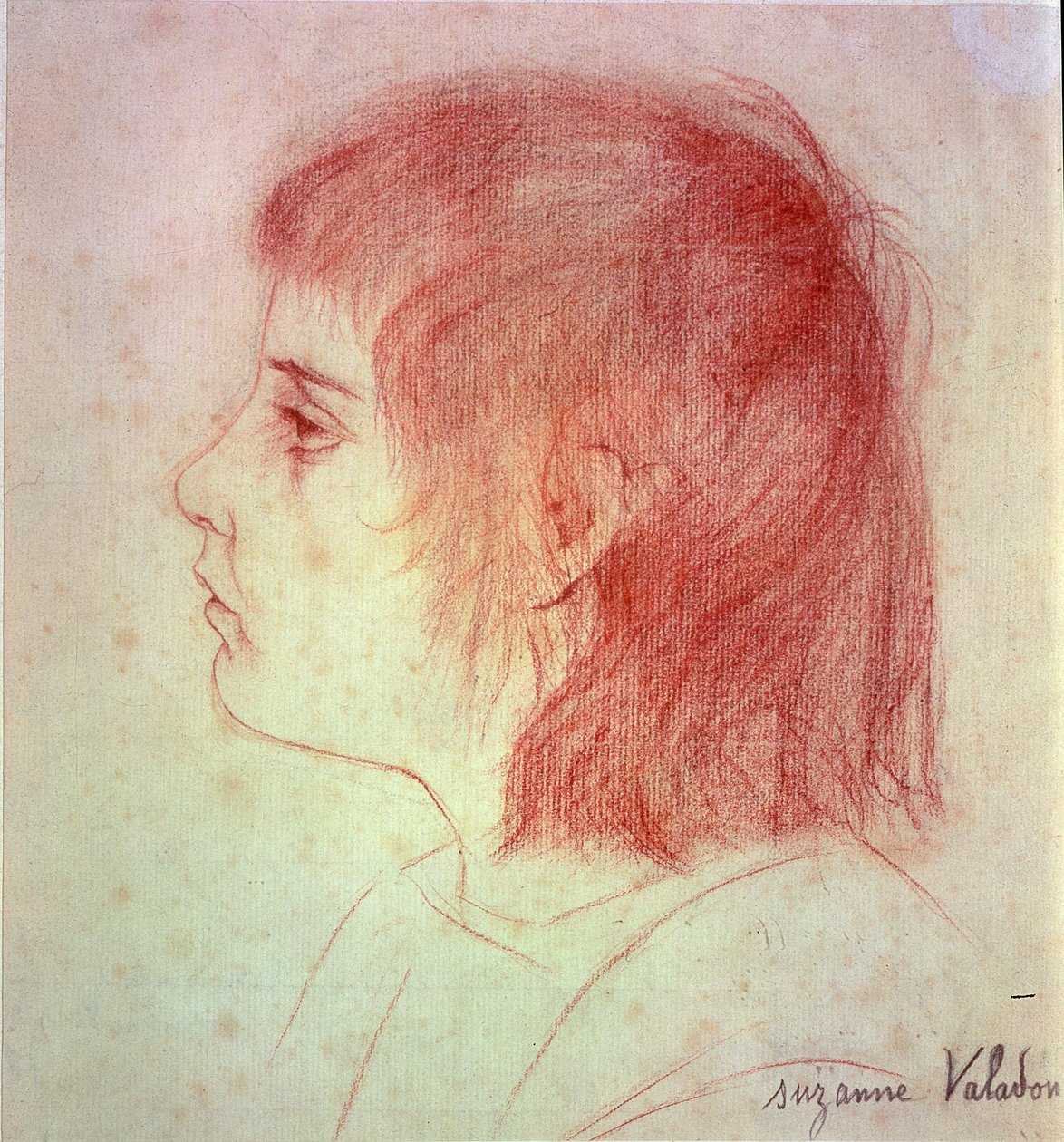 Maurice Utrillo作为一个孩子的肖像，c.1888-90（纸上的红色粉笔） 作者 玛丽·克莱门汀（苏珊娜）瓦拉登