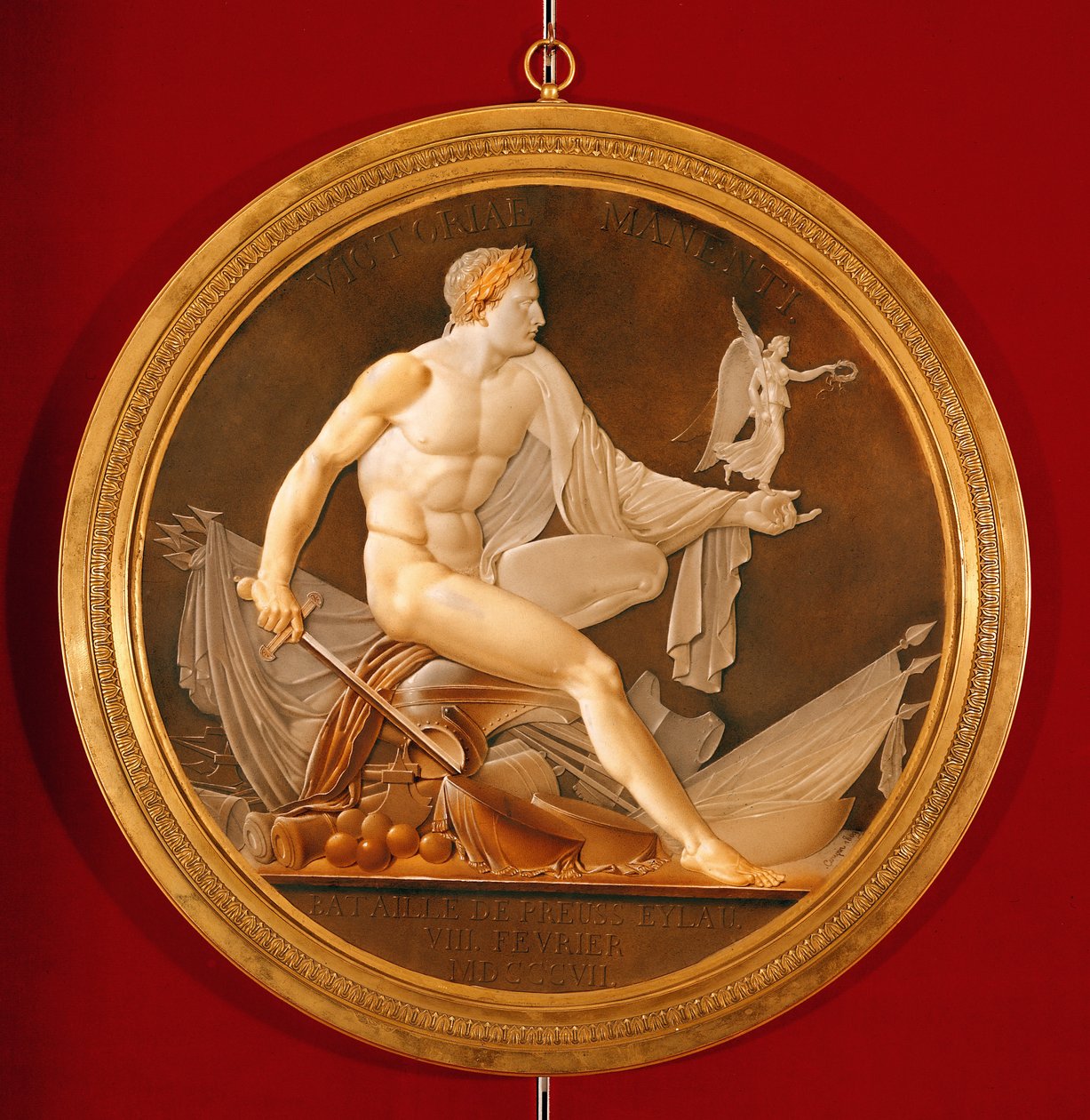 圆形牌匾纪念Eylau战役，描绘拿破仑举着胜利的形象，Sevres，1809年（陶瓷） 作者 玛丽·菲利普·库潘·库珀林