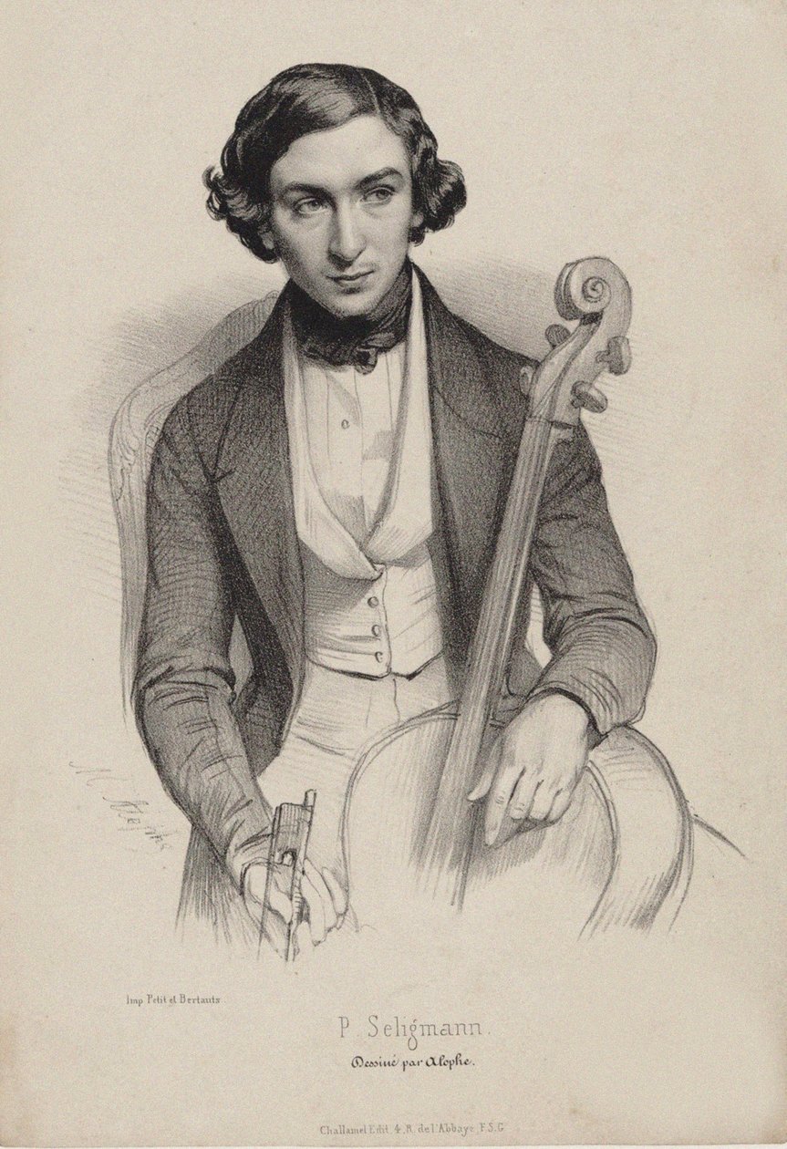 大提琴家和作曲家Hippolyte Prosper Seligmann的肖像，1817-1882，1840。 作者 玛丽·亚历山大·梅尼特·马洛特