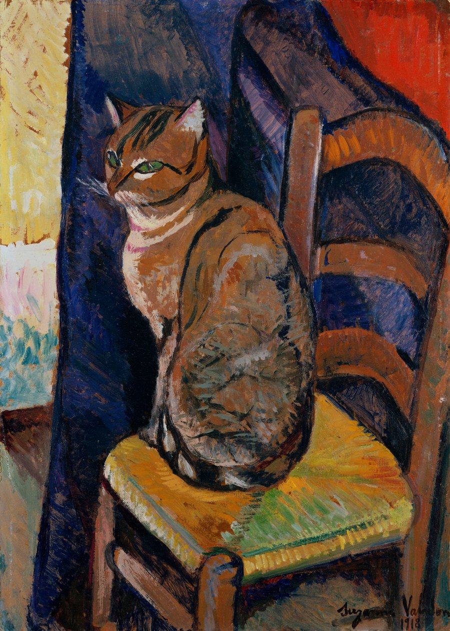 研究一只猫坐在椅子上；坐在椅子上的猫的研究 作者 玛丽·克莱门汀·瓦拉东