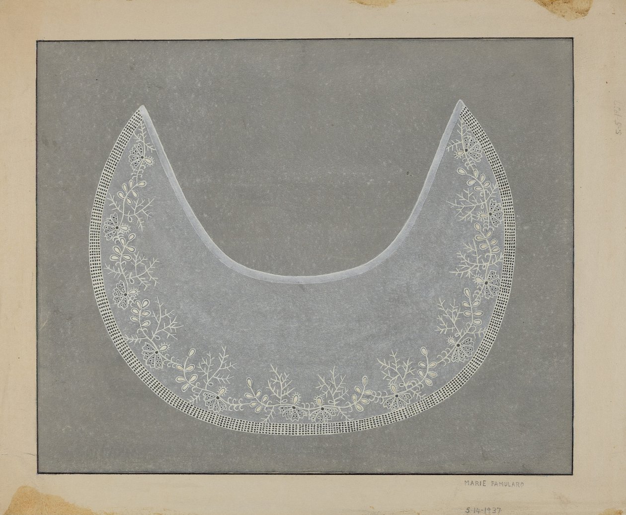绣花领，约1936年。 作者 玛丽·法穆拉罗