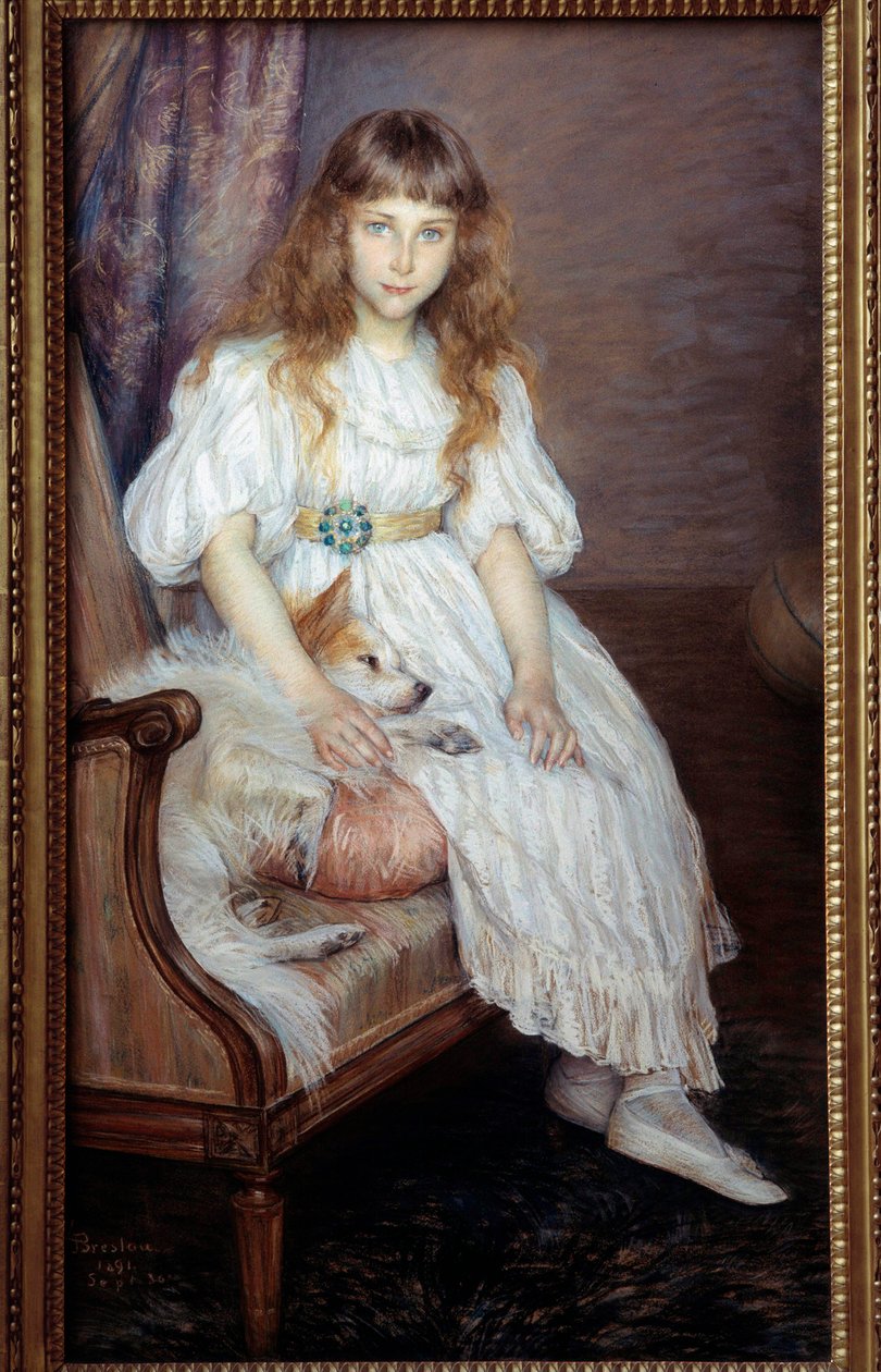 La petite fille au chien blanc ou 肖像 d