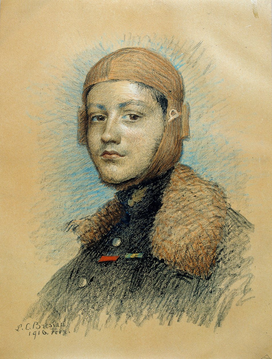 Georges Guynemer（1894-1917）的肖像，法国战争飞行员。1916年2月的绘图。玛丽-路易丝-凯瑟琳-布雷斯劳（1856-1928）ec.suis的画作。 作者 玛丽·路易斯·凯瑟琳·弗罗茨瓦夫