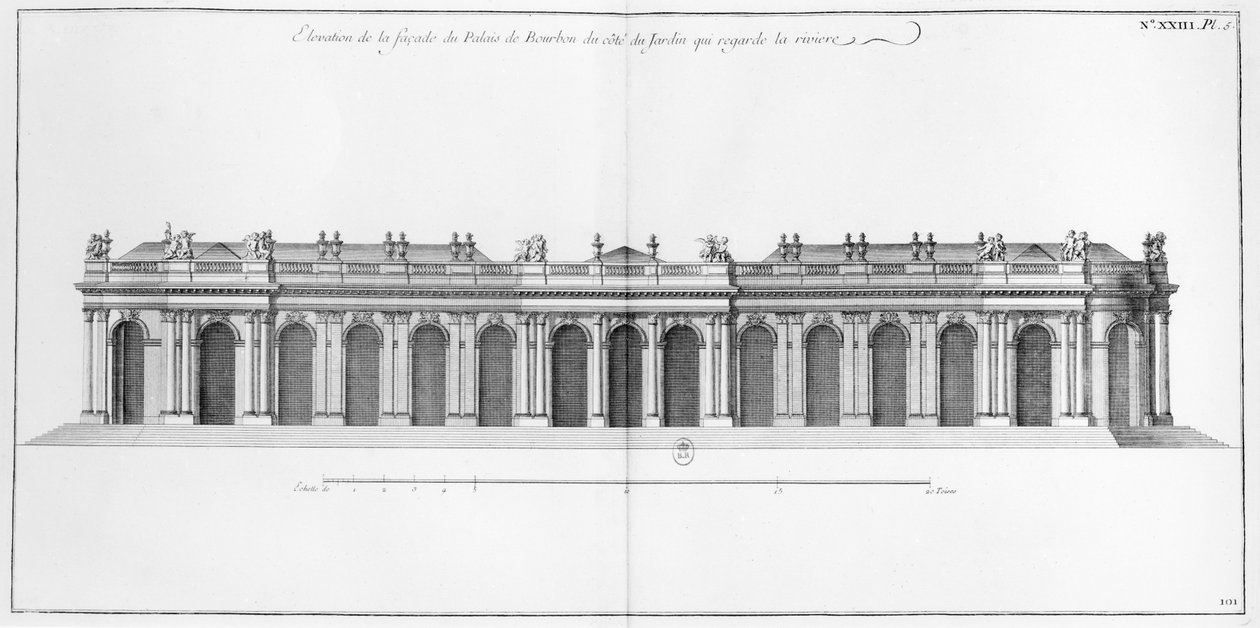 巴黎波旁宫塞纳河畔的门面，来自Jacques Francois Blondel的“L&39;Architecture Francaise”（1705-74），1752-56 作者 Mariette P.