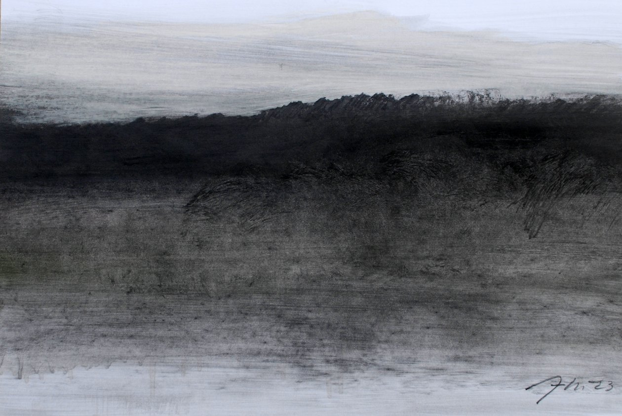 黄昏，2023 年（纸上油画和木炭） 作者 玛丽娜·法尔科