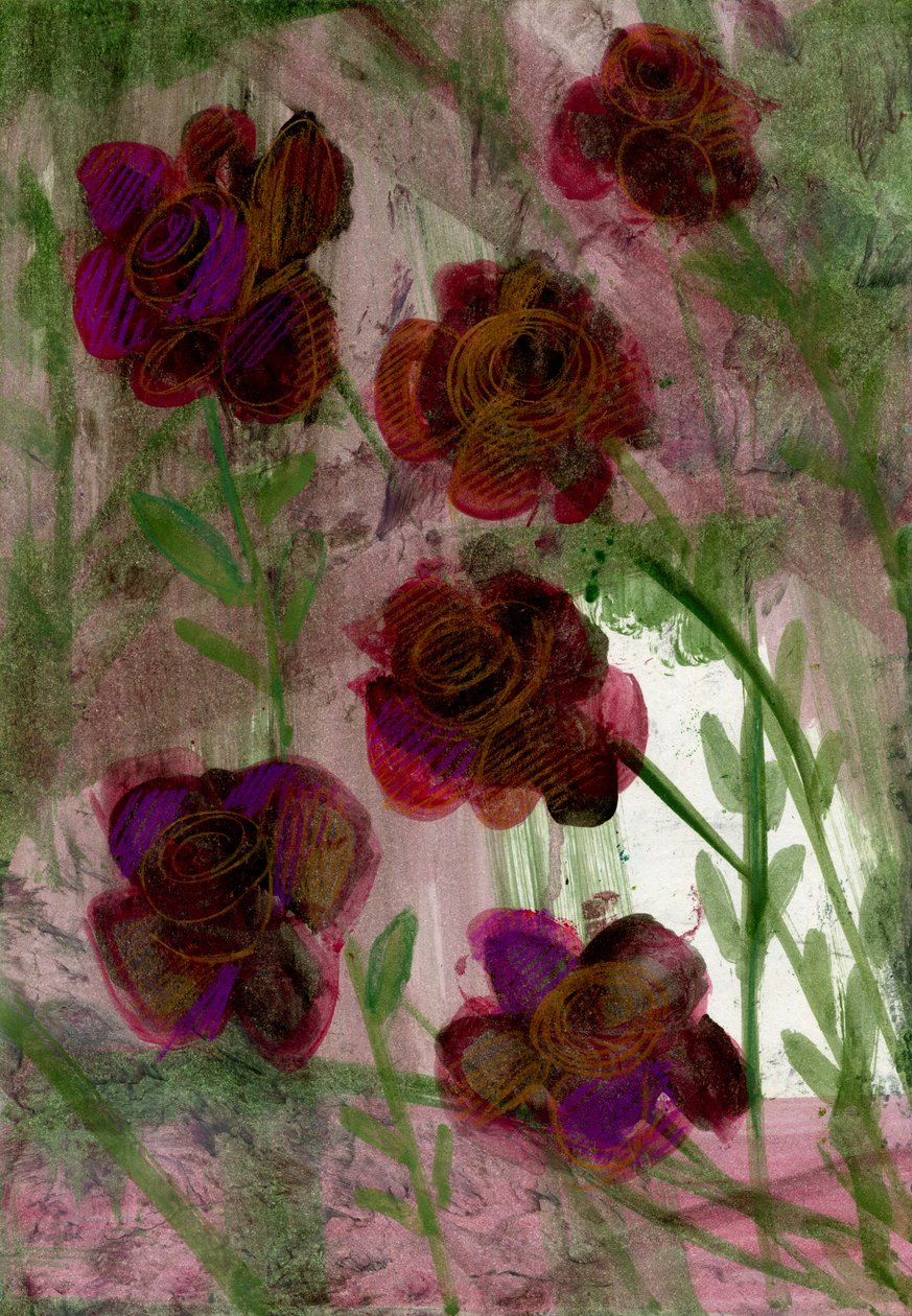 花朵，2020 年（A4 纸上的油彩和混合材料） 作者 玛丽娜·法尔科