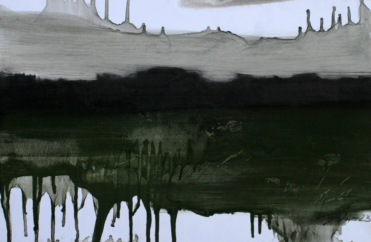 看不见的风景》，2023 年（纸上油画和木炭） 作者 玛丽娜·法尔科