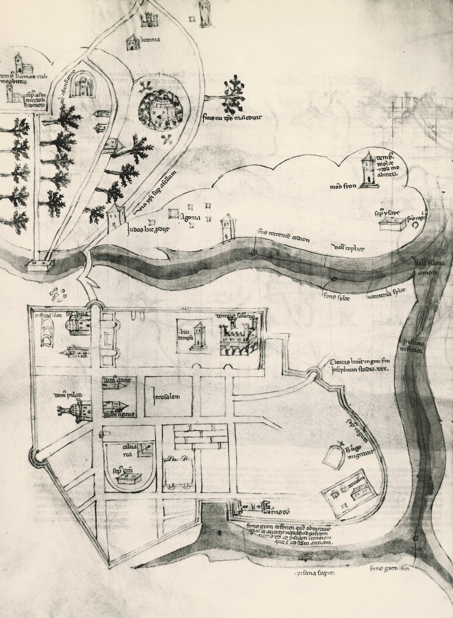 耶路撒冷地图，来自《十字架信徒的秘密》（Liber Secretorum Fidelium Crucis）。 作者 老马里诺（后）萨努托