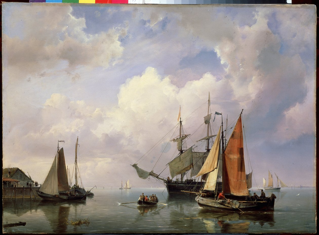 Paysage marin.(海上风景）。Peinture Marin Adrian Koekkoek（1807-1870 年）。水彩画。荷兰艺术。圣彼得堡彼得霍夫国家露天博物馆。 作者 马里努斯·阿德里安·科伊科克
