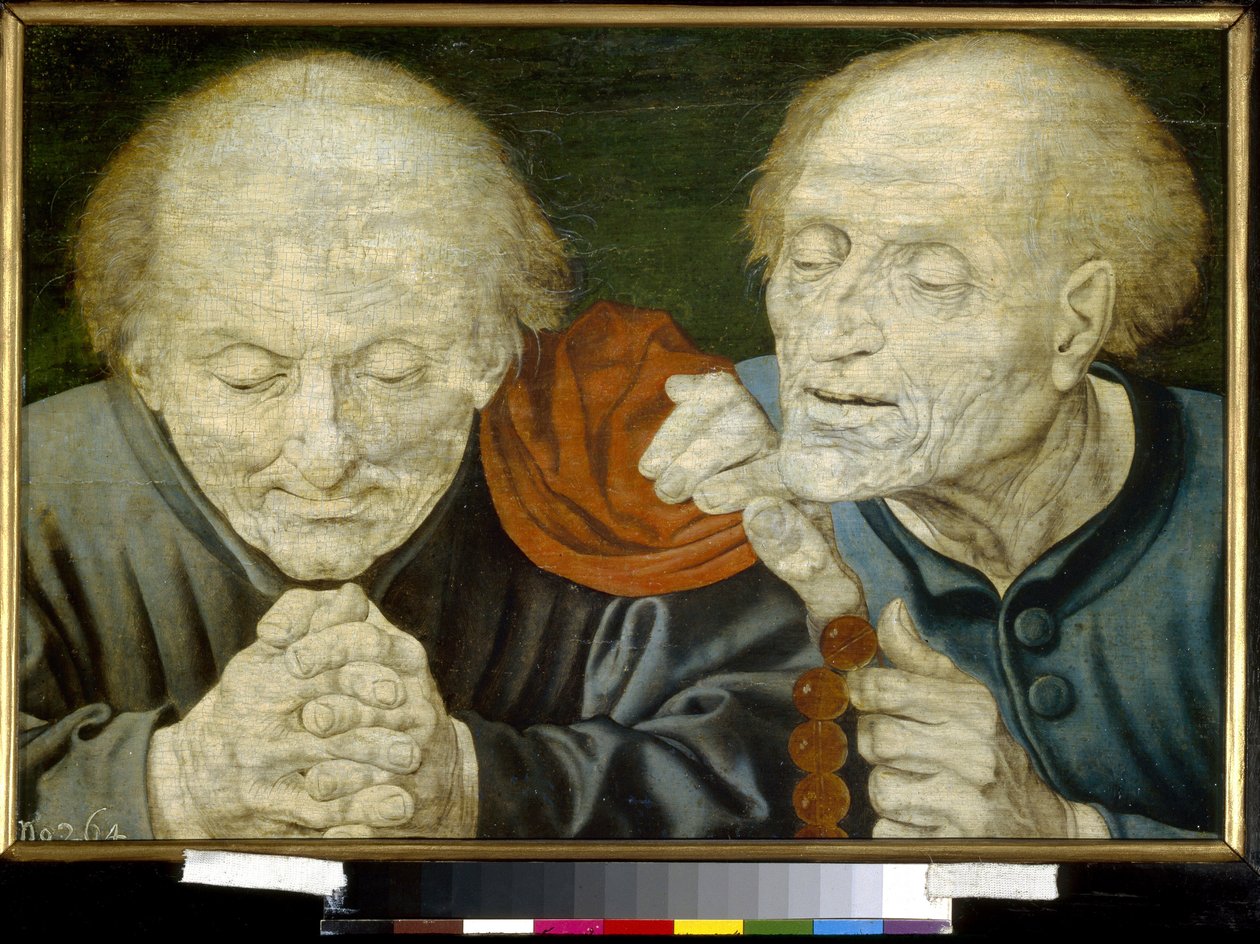 Deux vieillards（两个老人）。Marinus Claeszoon van Reymerswaele（1490-1567 年）的木板水彩画。十六世纪荷兰艺术。国立普希金美术馆，莫斯科。 作者 Marinus van Reymerswaele