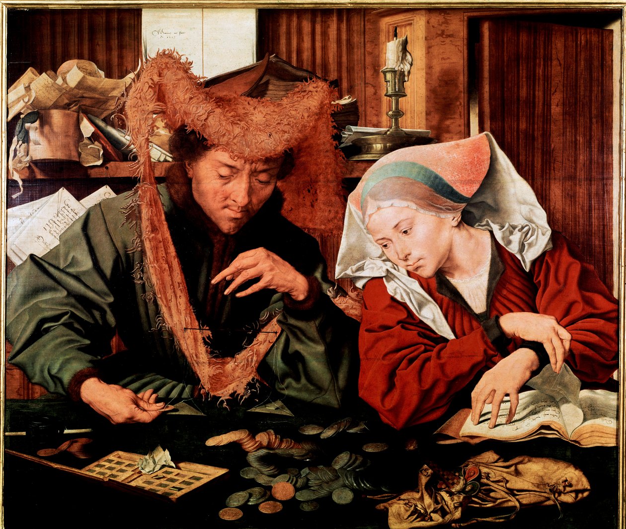 贷方和他的妻子。 （面板上的油 作者 Marinus van Reymerswaele