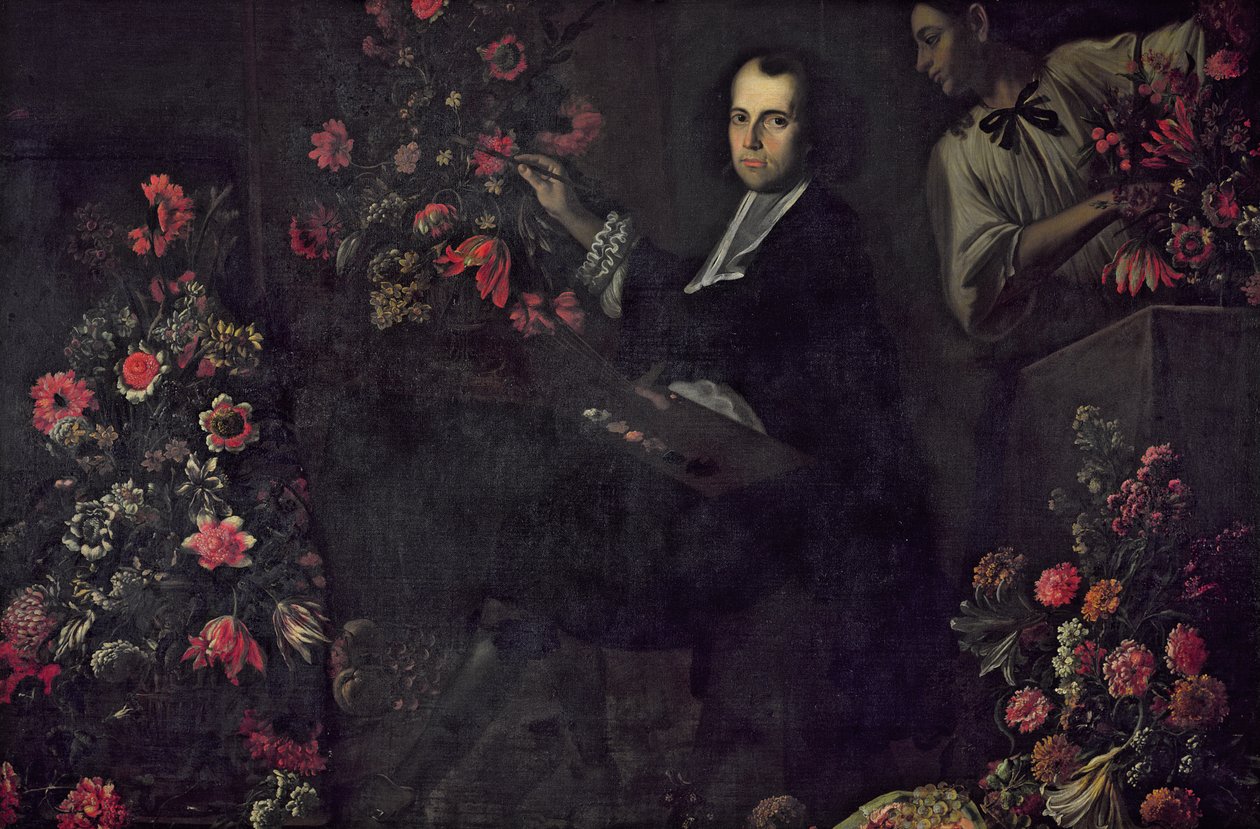 与仆人的自画像，c.1650 作者 马里奥·德·菲奥里（Mario dei Fiori）