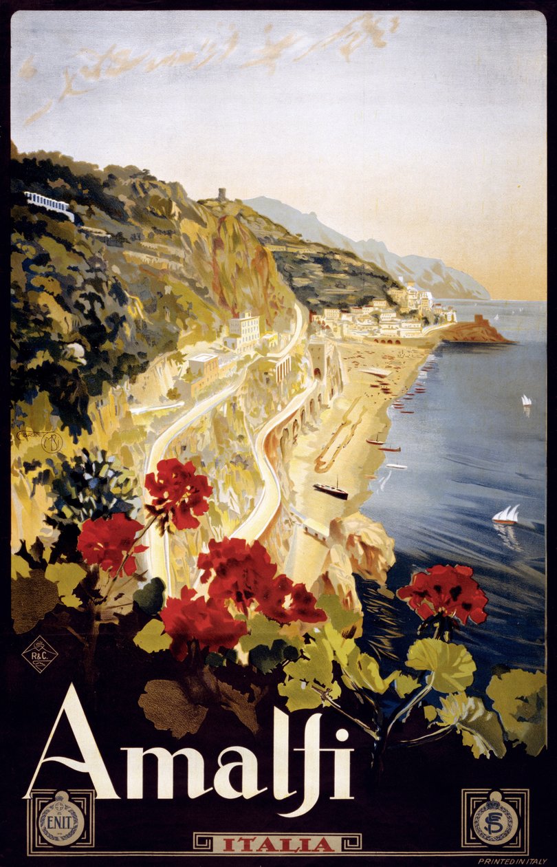Amalfi Coast Travel Poster, c.1910 (lithograph) 作者 马里奥·博尔戈尼（Mario Borgoni）
