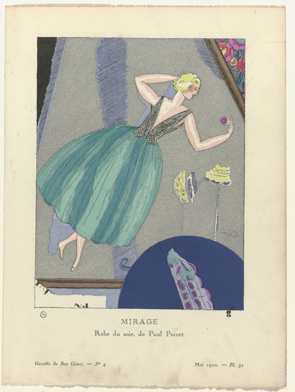 Gazette du Bon Ton》，1920 年 - 第 4 期，第 31 版：幻影/保罗-波瓦雷（Paul Poiret）的晚礼服。(物品上的标题） 作者 马里奥·西蒙