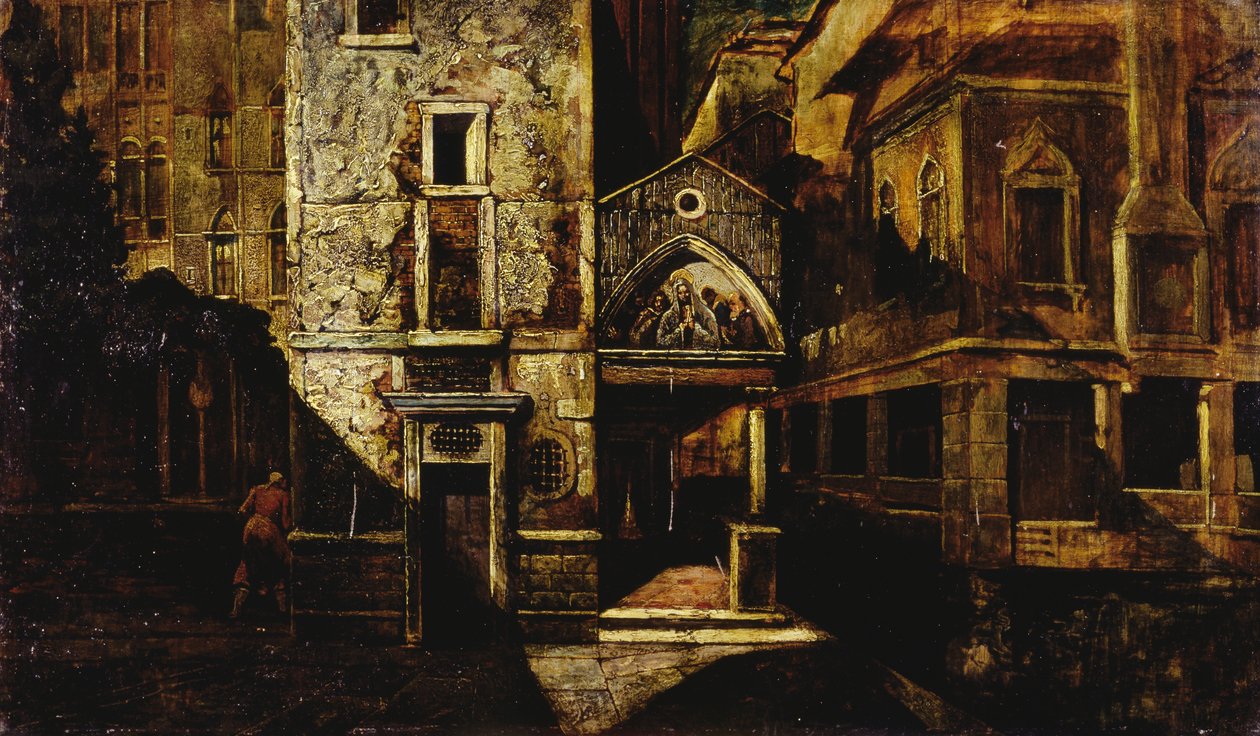 威尼斯一角》，马里奥-德-玛丽亚（Marius Pictor，1852-1924 年）的笔名，油画，39.5x66.5 厘米 作者 马里奥·德 (1852 1924) 玛丽亚