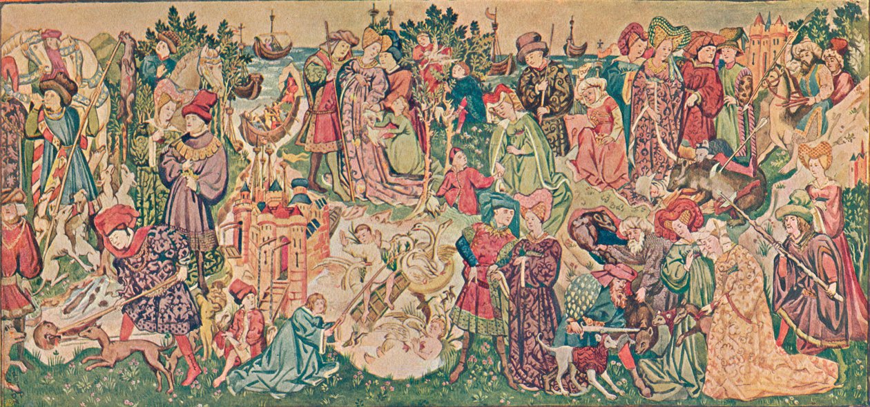哈德威克挂毯之一的水彩画效果图，约1902年 作者 玛丽恩·里德