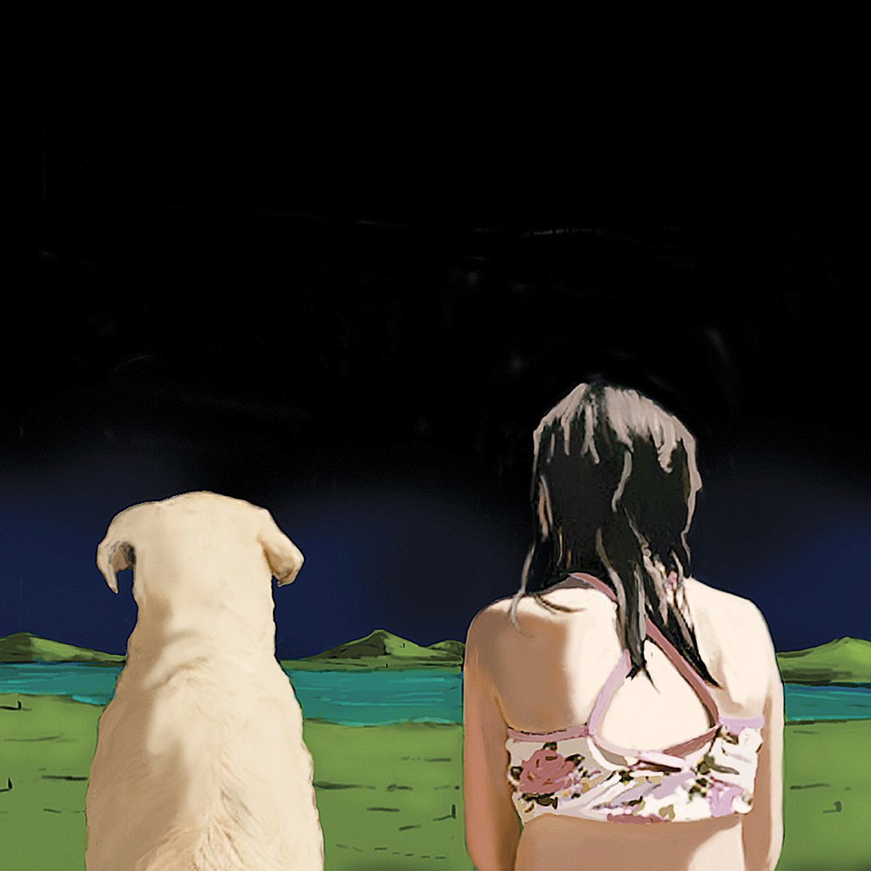 女孩和黄色实验室，2008年（画布上的丙烯酸） 作者 玛乔丽·韦斯（Marjorie Weiss）