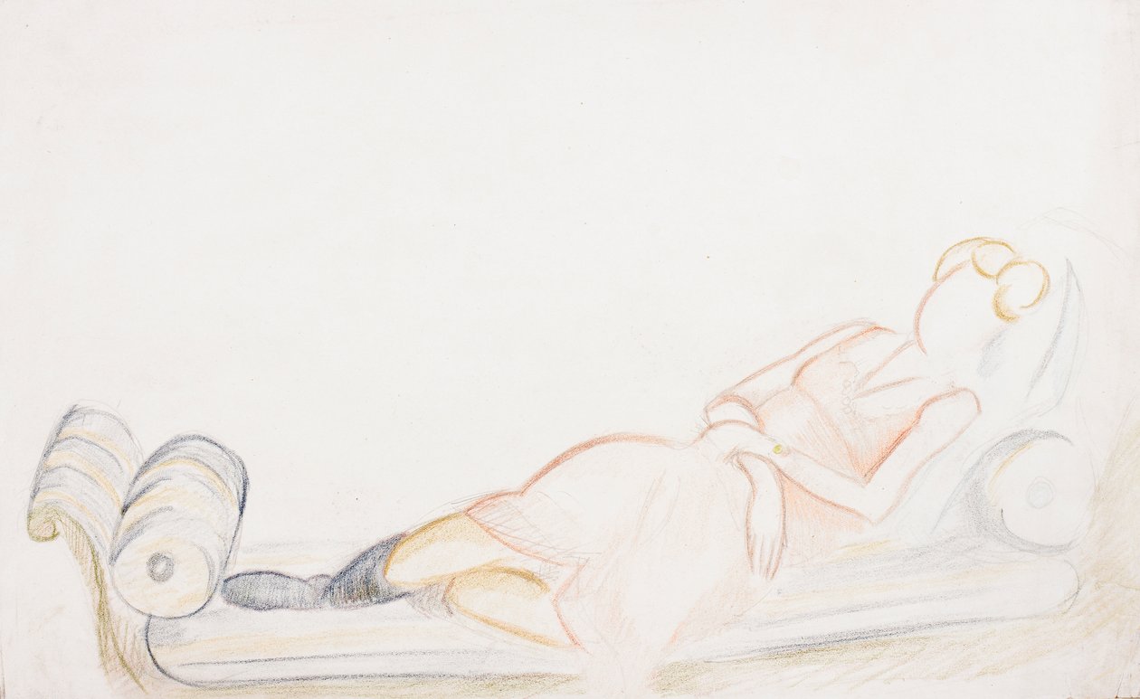 Christine Mavrogordato在沙发床上，c.1928（铅笔和蜡笔在纸上） 作者 马克·格特勒